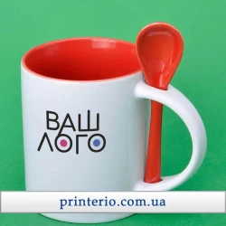 Чашка для сублимации Sublime с лого белая цветная внутри с ложкой 330 мл